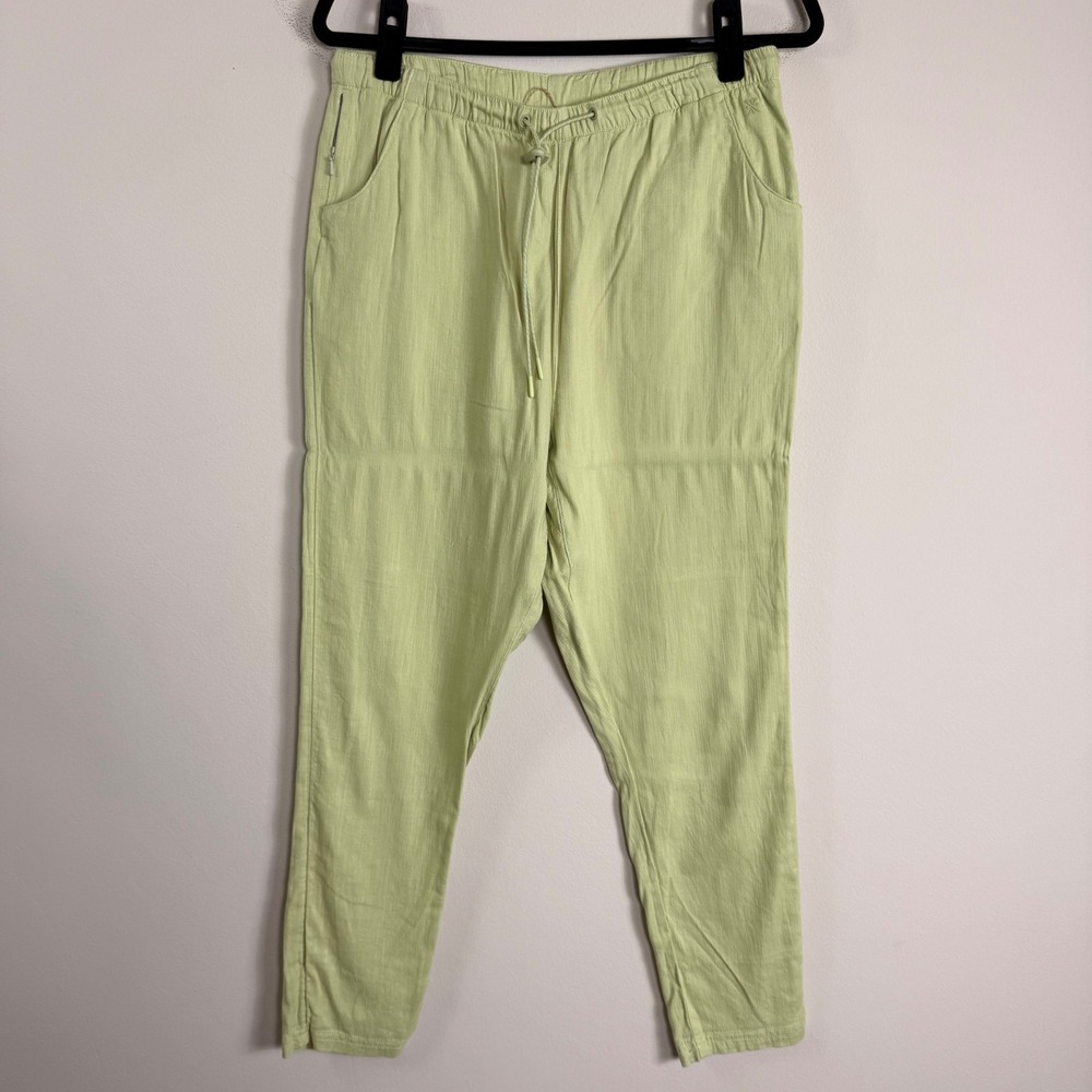 Roark Campover Pants Soft Lime Green Elastic Waist Tapered Leg Womens Medium